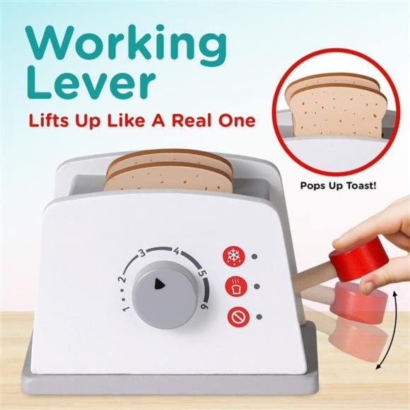 - Pop Up Kid’s Toaster Toy with Kitchen Accessories, 8 Pc. Set NIB - Picture 3 of 6